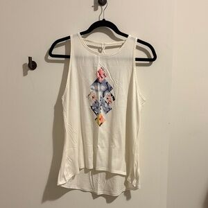 Floral Geometric Print White Tank Top